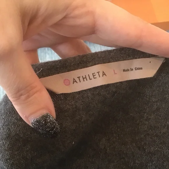 Athleta Heather Gray Sparkle Trim 100% Cashmere Oversized Pullover Sweater L - Picture 5 of 6